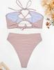Damen Badeanzug Einfarbig Neckholder zum Binden Hohe Taille Getrennter Badeanzug Bikini Strandbekleidung Badeanzüge