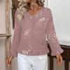 Women's Casual Fashion Ruffled V-Neck Pocket Floral Print Long Sleeve Top
