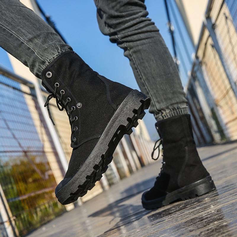 Men's Fashion Canvas Shoes Spring and Autumn Outdoor Shoes Thick-soled High-top Shoes Cuff Shoes Fashion Sports Shoes