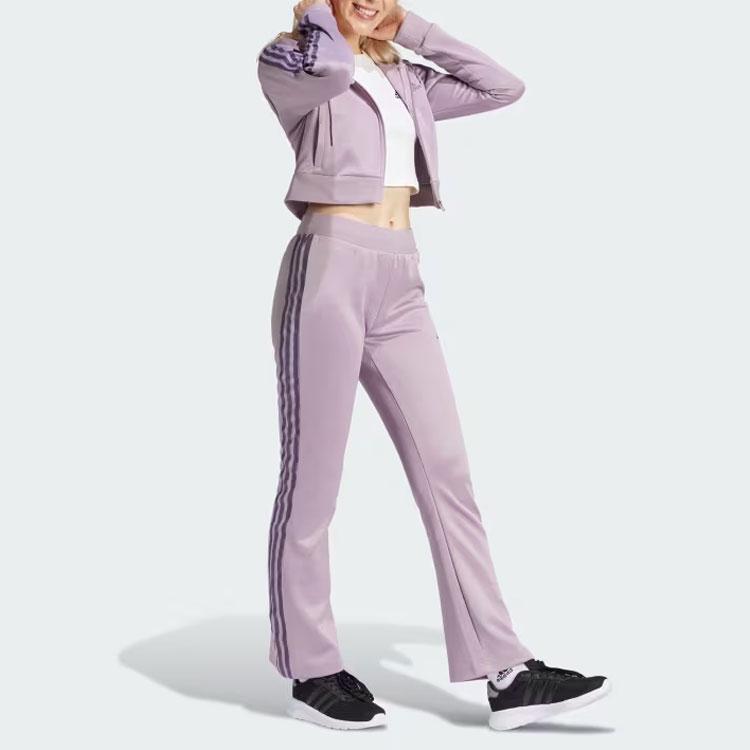 adidas Glam Trainingsanzug Einfarbig Kapuze Reißverschluss Figurbetont Kurz Langarm Mittelhoch Taillierte Hose Lässiges Set Damen Trainingsanzug IS0914