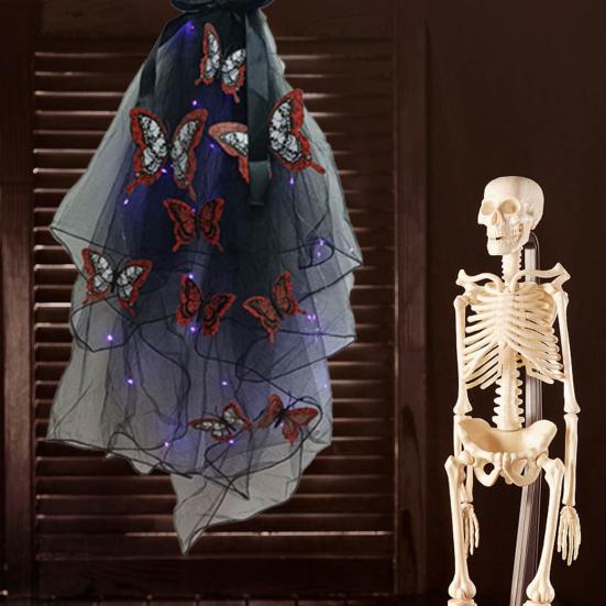 LED Skull Gothic Hairveil Luminous Headband Veil Hairpin with Butterflies Women Ghost