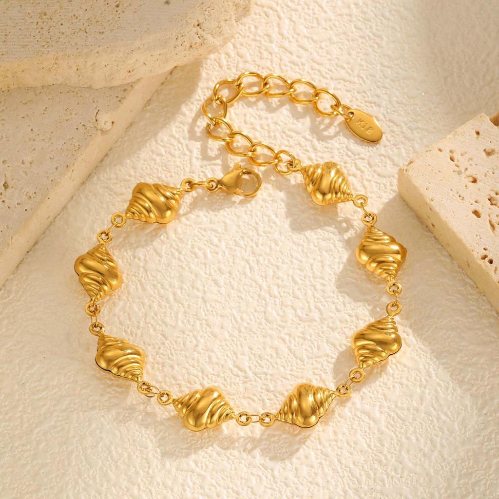 Trendy Conch Shell Cross Water Drop Bracelet for Women,Gold Plated Stainless Steel Chain Bracelets,Beach Holiday Jewelry Gifts