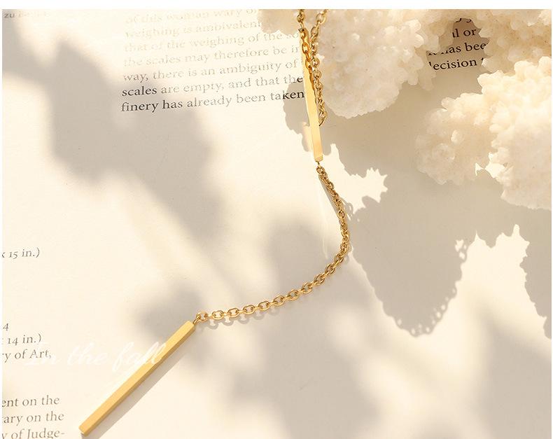 18K Gold Plated Geometric 'Y' Clavicle Chain Necklace, European & American Punk Style, Stainless Steel