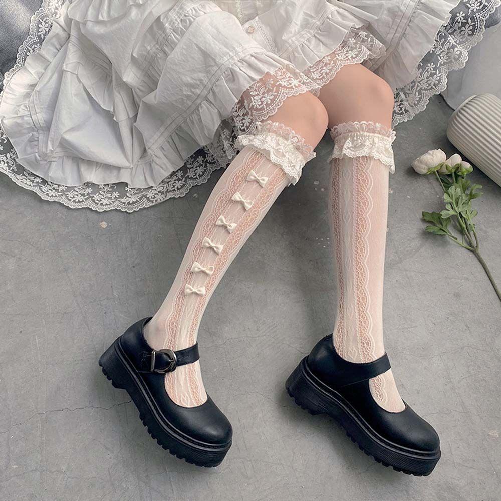 Sexy Elastic Hollow Japanese Princess Mid Tube Socks Ladies Hosiery Lolita Mesh Stockings