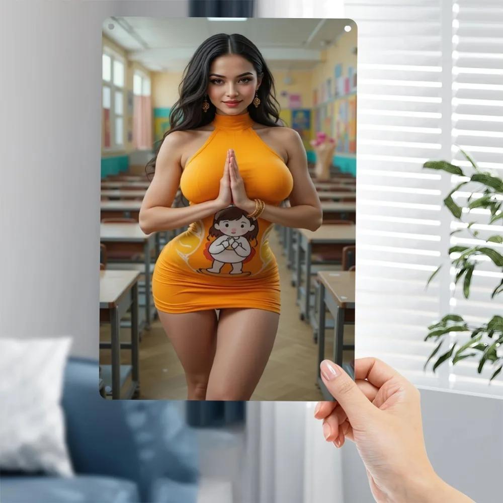 Bohemian Smile Metall Wanddeko | Lebendige Orange Wetterfeste Aluminiumplakette | Vorgebohrte Löcher für Innen Außen Garten