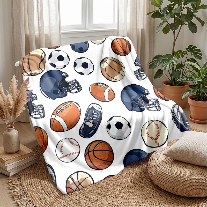 Sports Equipment Pattern Theme Blanket Lightweight Warm Flannel Blanket Decorative Throw Blanket for Home Decoration