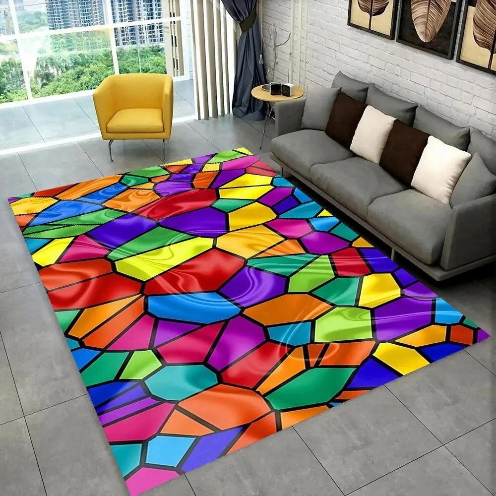 Illusion Abstract Rainbow Area Rug,Carpet Rug for Home Living Room Bedroom Sofa Doormat Decor,kids Non-slip Floor Mat 3D