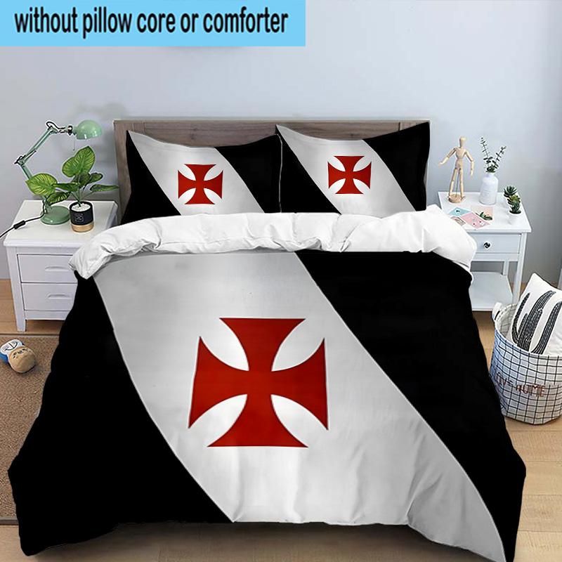 3PCS Red Cross CR Flamengo Printed Bedding Set, Includes A Duvet Cover and Two Pillowcases for Bedroom, Suitable for All Seasons