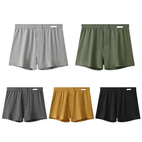 Men Boxer Underwear Open Design Button Placket Mid-rise Elastic Waistband Shorts Briefs Solid Color Loose Fit Underwear