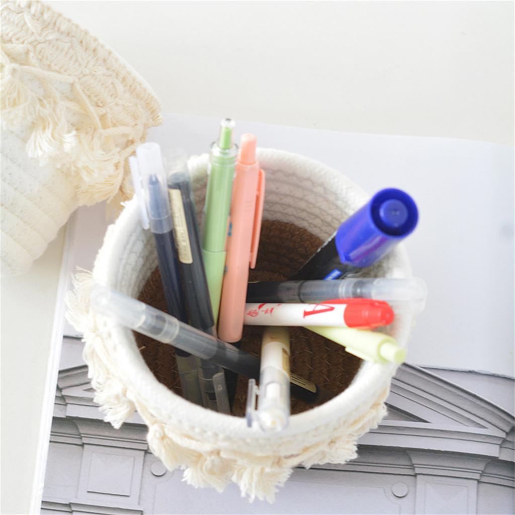 5Pcs Cotton Rope Woven Pen Holder Makeup Brush Holder Multifunctional Storage Case Woven Basket Pen Cup for Office
