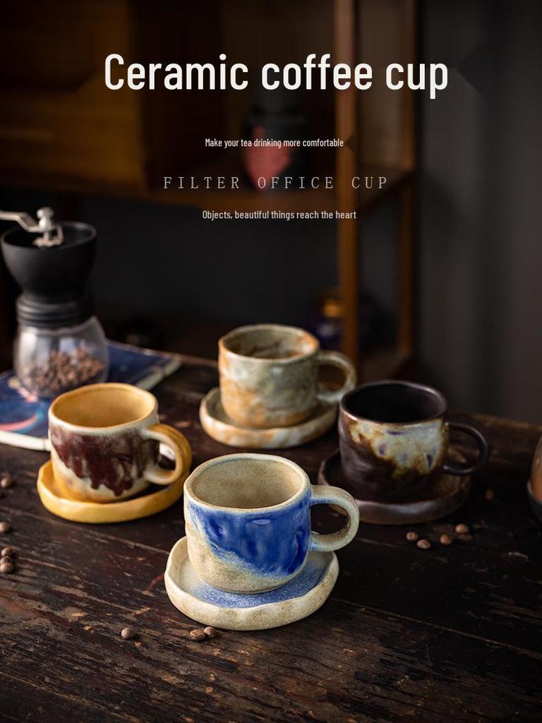 Retro Ceramic Kiln-Glazed Mug & Saucer - Customizable Logo