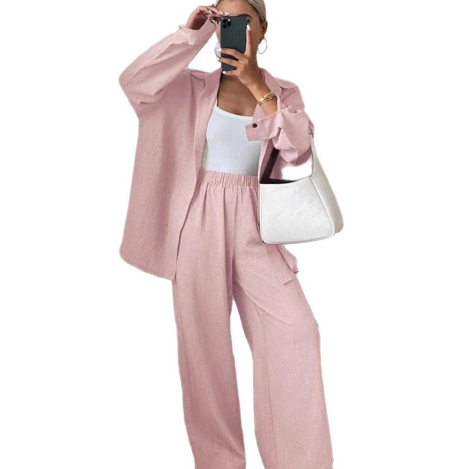 "2026 European & American Casual Cotton-Linen Two-Piece Set: Loose Long-Sleeved Shirt & Pants”