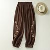 Coffee Embroidery Bloomers Casual Solid Elastic High Waist Loose Women's Pants Ankle-Length Pants For Women Clothing Fashion