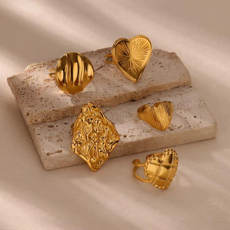 Trend Rhombus Love Geometric Opening Ring Female Style Personality Versatile Ladies Titanium Steel Gold Plated