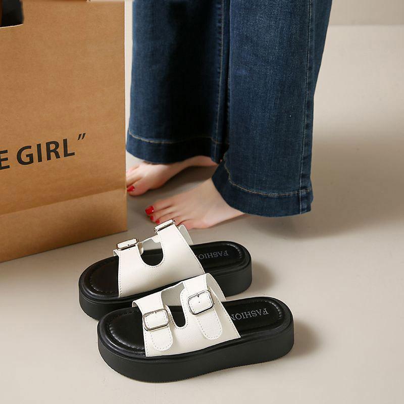 Veelzijdige Slippers met Dikke Zool voor Dames Zomer Modieus en Casual Eénlijn Strand Schoenen
