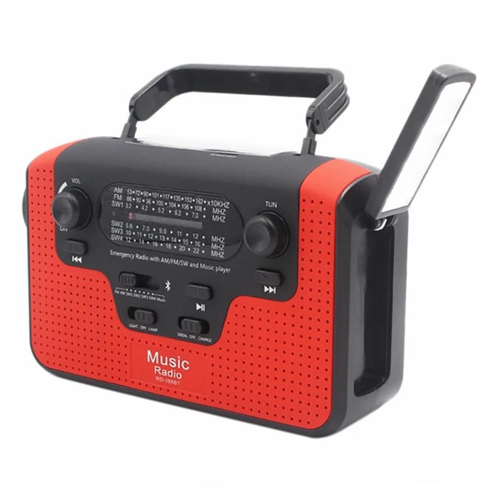

RD388 Solar Power Hand Crank AM/FM/SW Radio Bluetooth-compatible Player LED Flashlight 2200mAh Power Bank Red