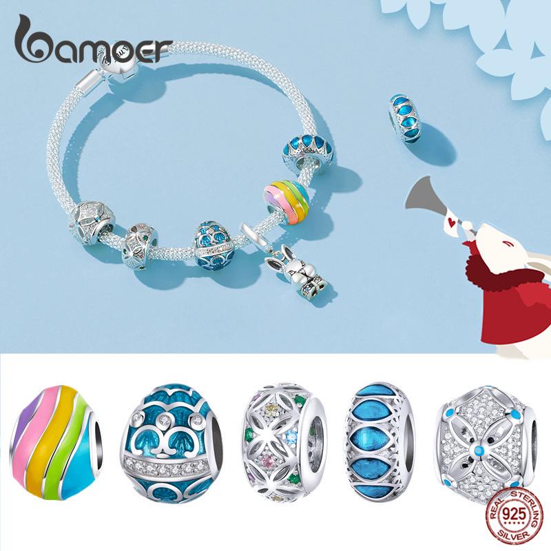 

BAMOER 100% стерлинговое серебро 925 пробы, пасхальная серия, подвески, элегантные бусины оригинального дизайна, подходят для браслета Colorful Charm