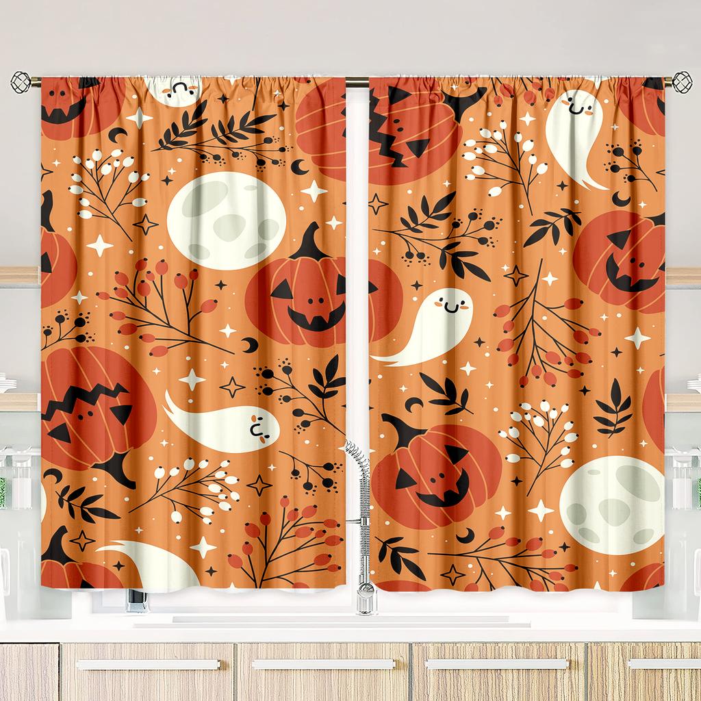 2 peças - Halloween - Cortina estampada - Material de poliéster - adequada para quarto, sala de estar, escritório, cortina privativa