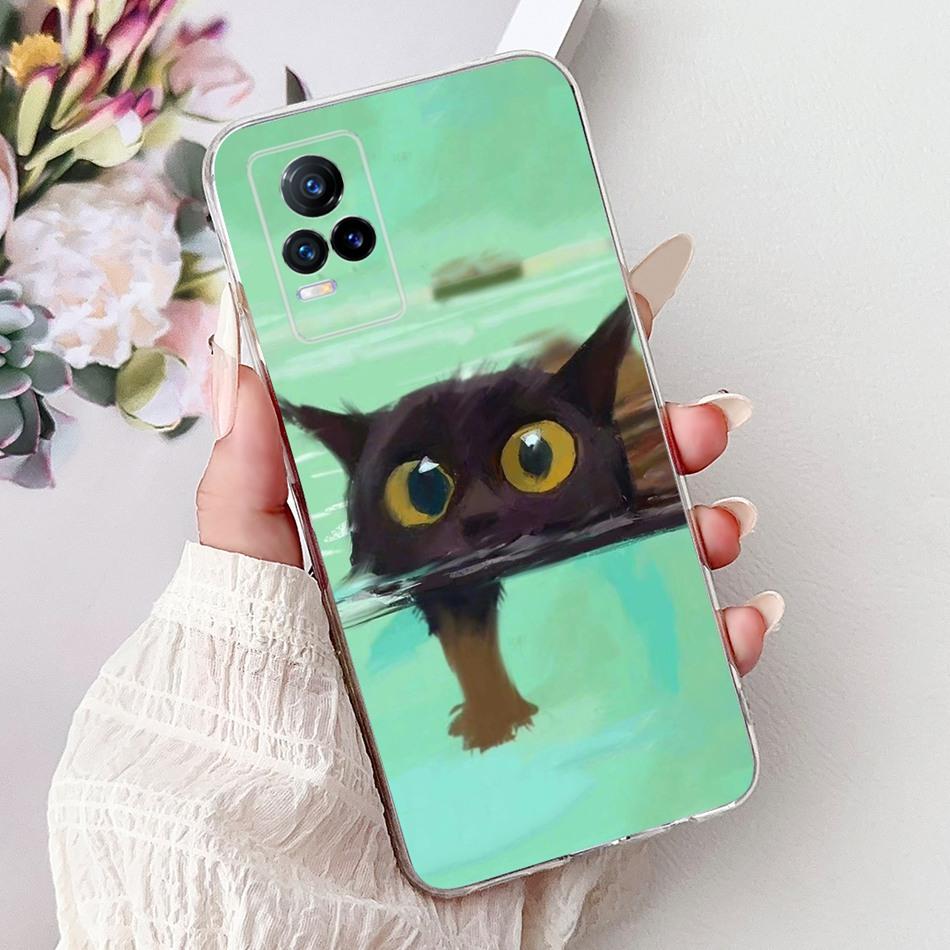 For Vivo V21e V2061 / V21 4G 5G V2050 V2066 Phone Case VivoV21e V 21 4G Elegant Floral Cat Printing Soft Silicone TPU Cases