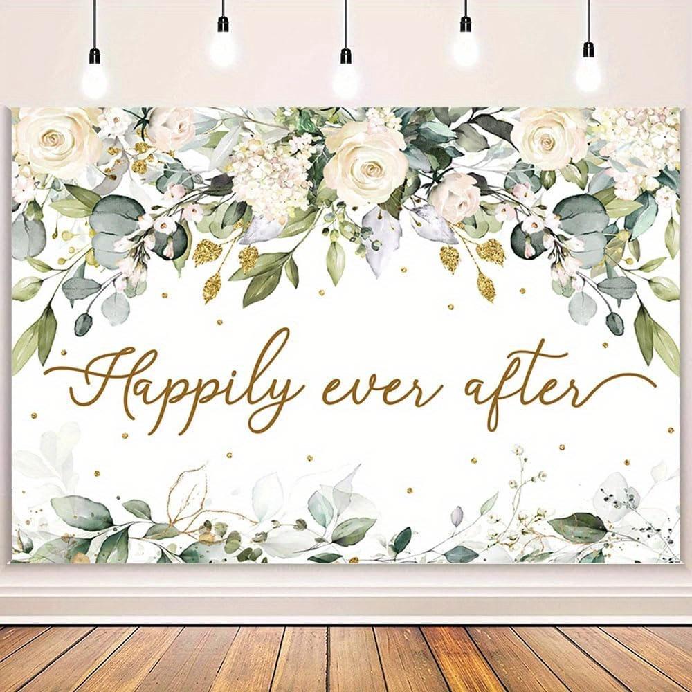 Happy Ever After Wedding Background Cloth - Cypress Leaves and White Flowers Background - Happy Ever After Bride Party 47.2x31.5inch/120*80cm