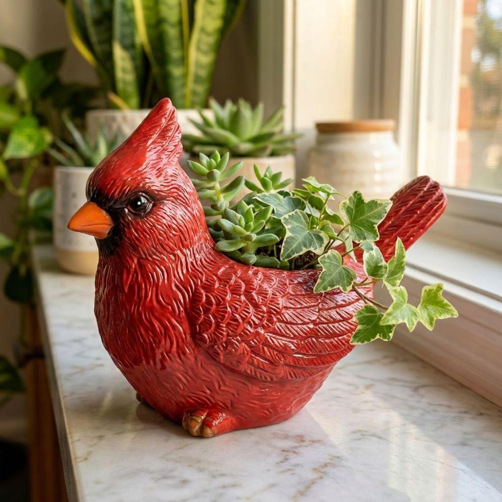 Resin Lively Bird Plant Pot with Drainage Hole Hummingbirds Bird Shaped Planter Wide Opening Novelty Style Succulent Planter