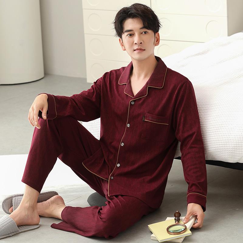 Jujube Pajamas Men'S Spring And Autumn Pure Cotton Long-Sleeved Large Size Fattened Autumn And Winter Loungewear Set