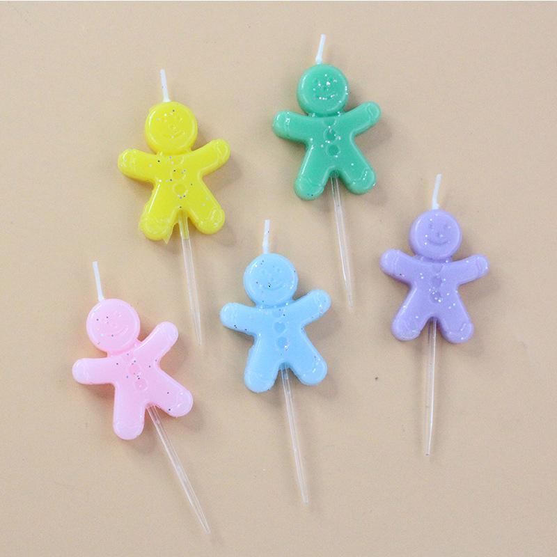 New Cartoon Candles Christmas Colorful Glitter Gingerbread Man Candles Creative Party Baking Decoration Candles