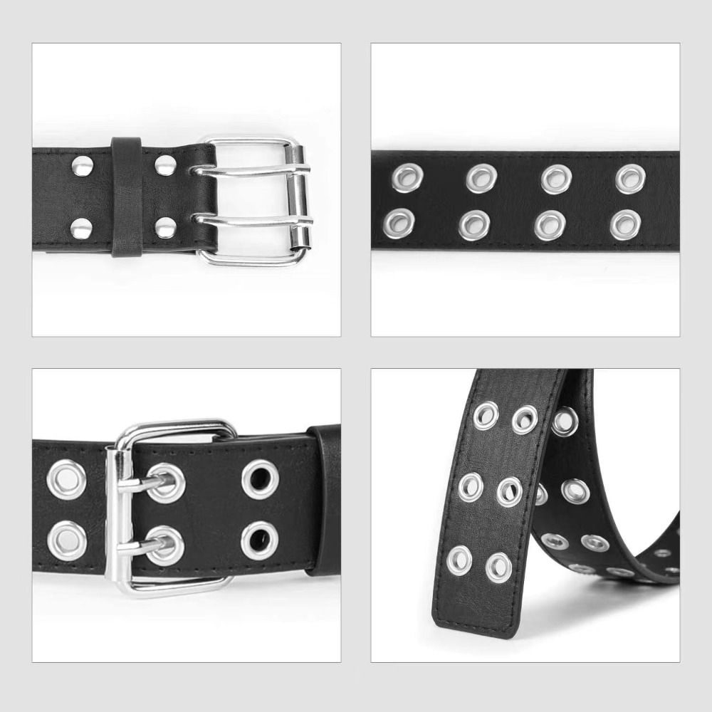Punk Double Row Hole Belt Metal Buckle Hip-hop Waist Belt PU Leather Star Waistbands Female/Girls
