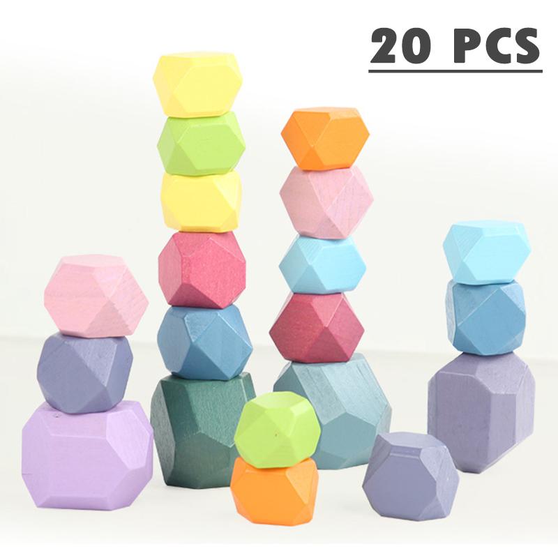 Children Wooden Gem Stone Balanc Building Blocks Educational Toys Creative Nordic Style Stacking Game Rainbow Wooden Toys Gift
