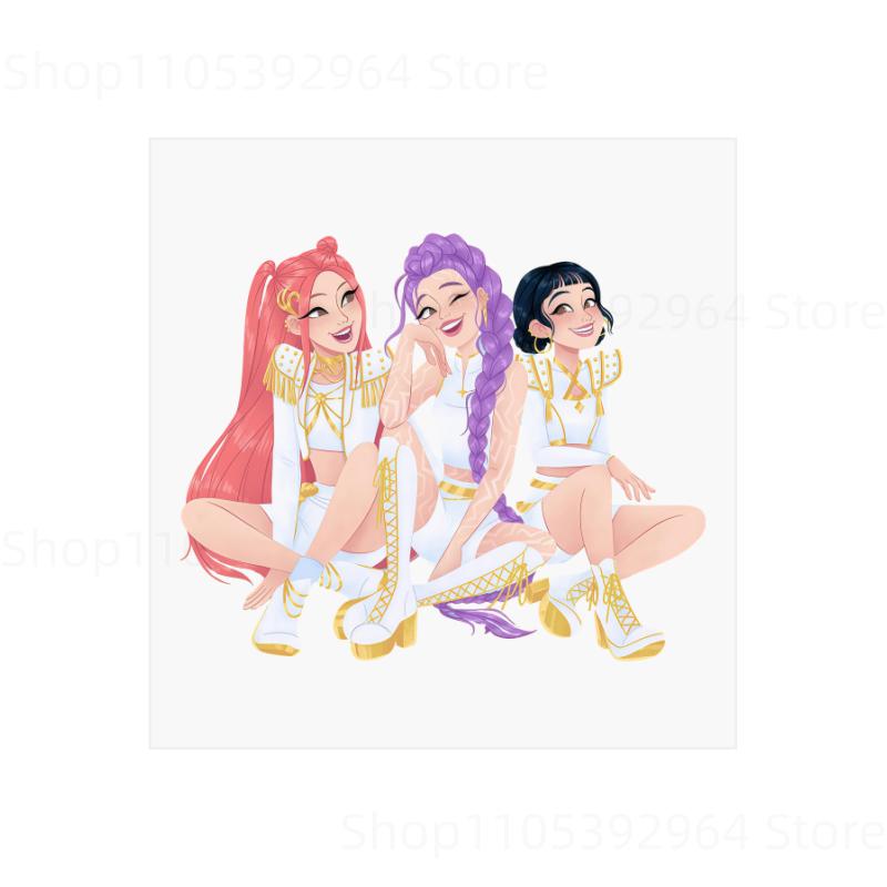 מדבקות קריקטורה של ציידי שדים KPop, מדבקות דקאלים לקישוט בגדים, תיקי גב, ימי הולדת, מתנות עמידות, אפליקציית העברה, מדבקה תרמית חמה