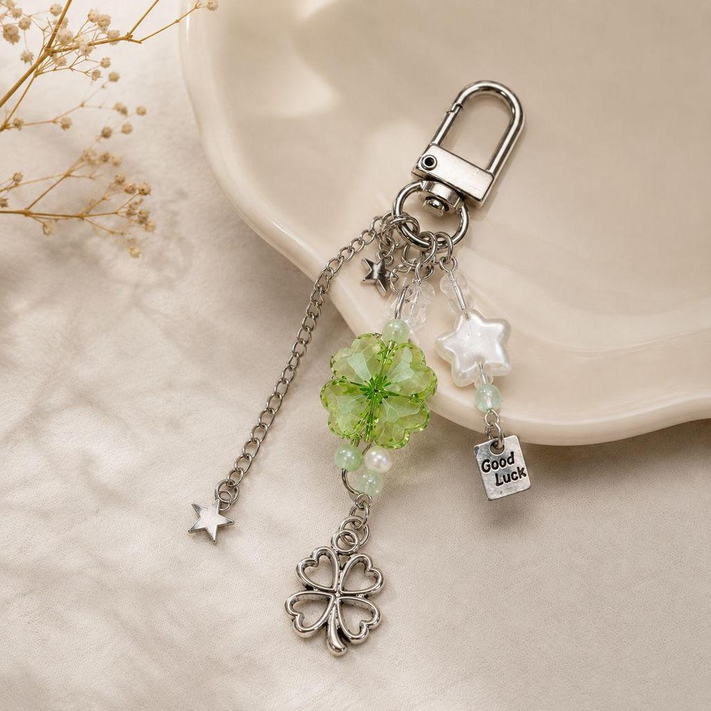 European-American Lucky Four-Leaf Clover & Star Keychain Pendant