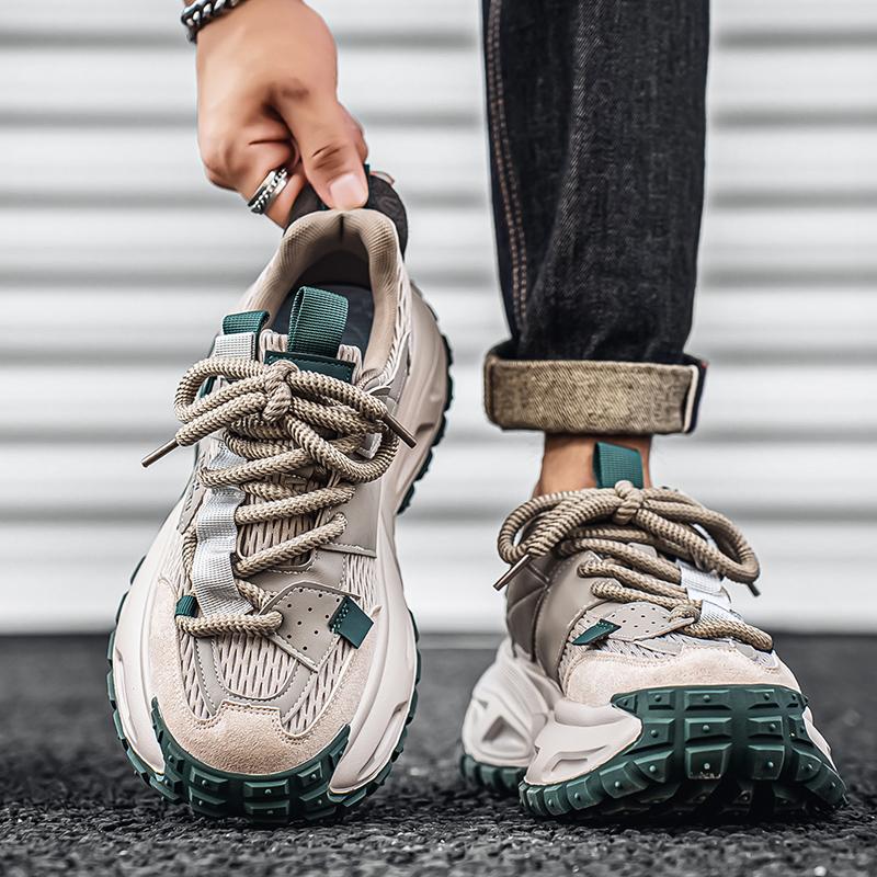 Chunky Sneakers Men Designer Retro Sport Shoes Fashion Casual Leather Fabric Breathable Height Increased Flat Platform Gym Shoes