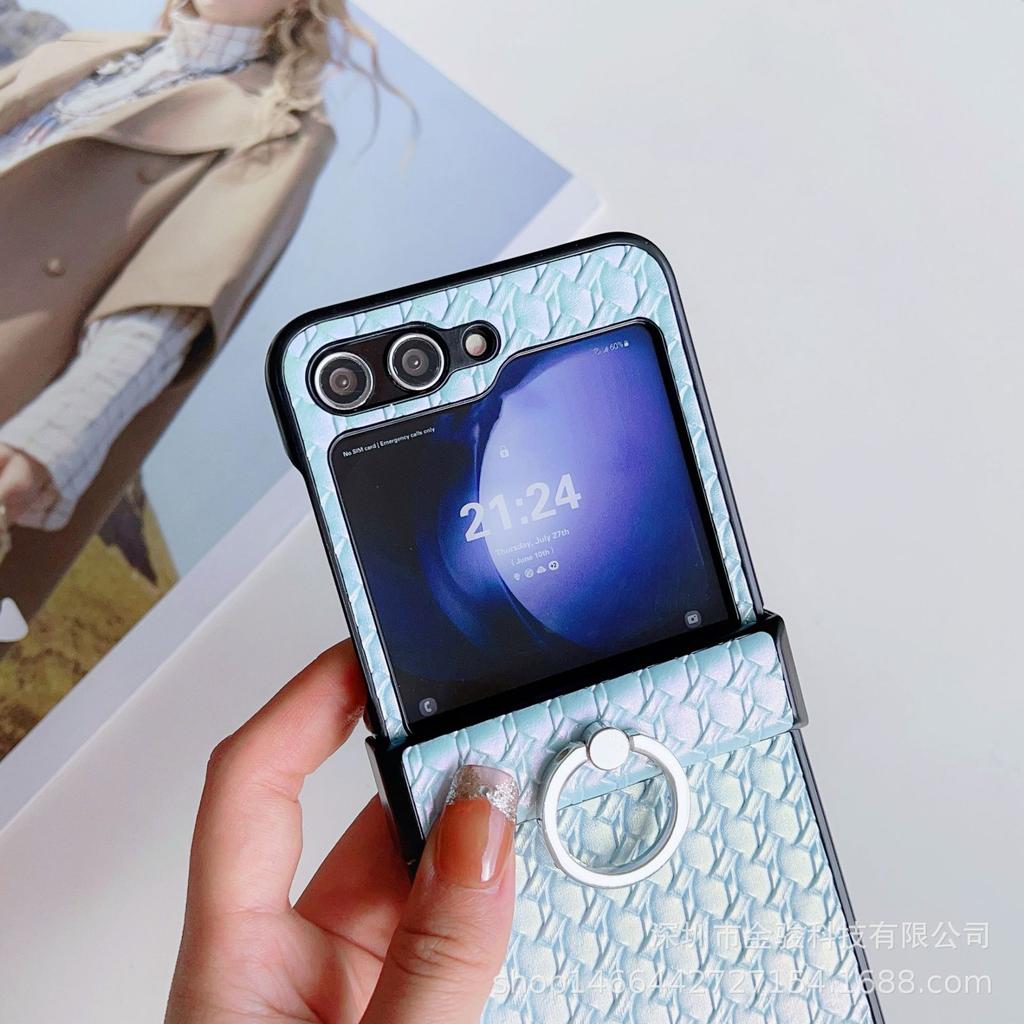 Applicable to Samsung ZFlip6/5 mobile phone case braided ring zflip3/4 generation leather case protective case anti-drop