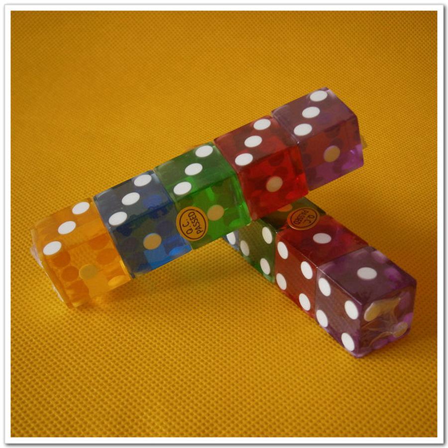 19mm Colorful Transparent Acrylic Casino Precision Dice, Six-Sided, Numbered, Right Angle, In Stock
