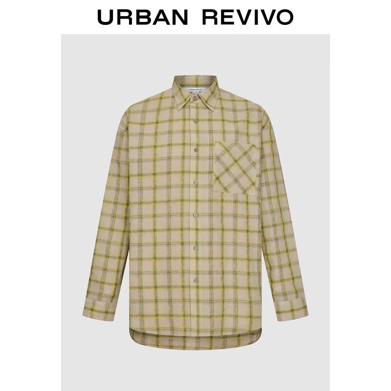 UR Men s Loose Fit Khaki Plaid Long-Sleeve Casual Shirt M