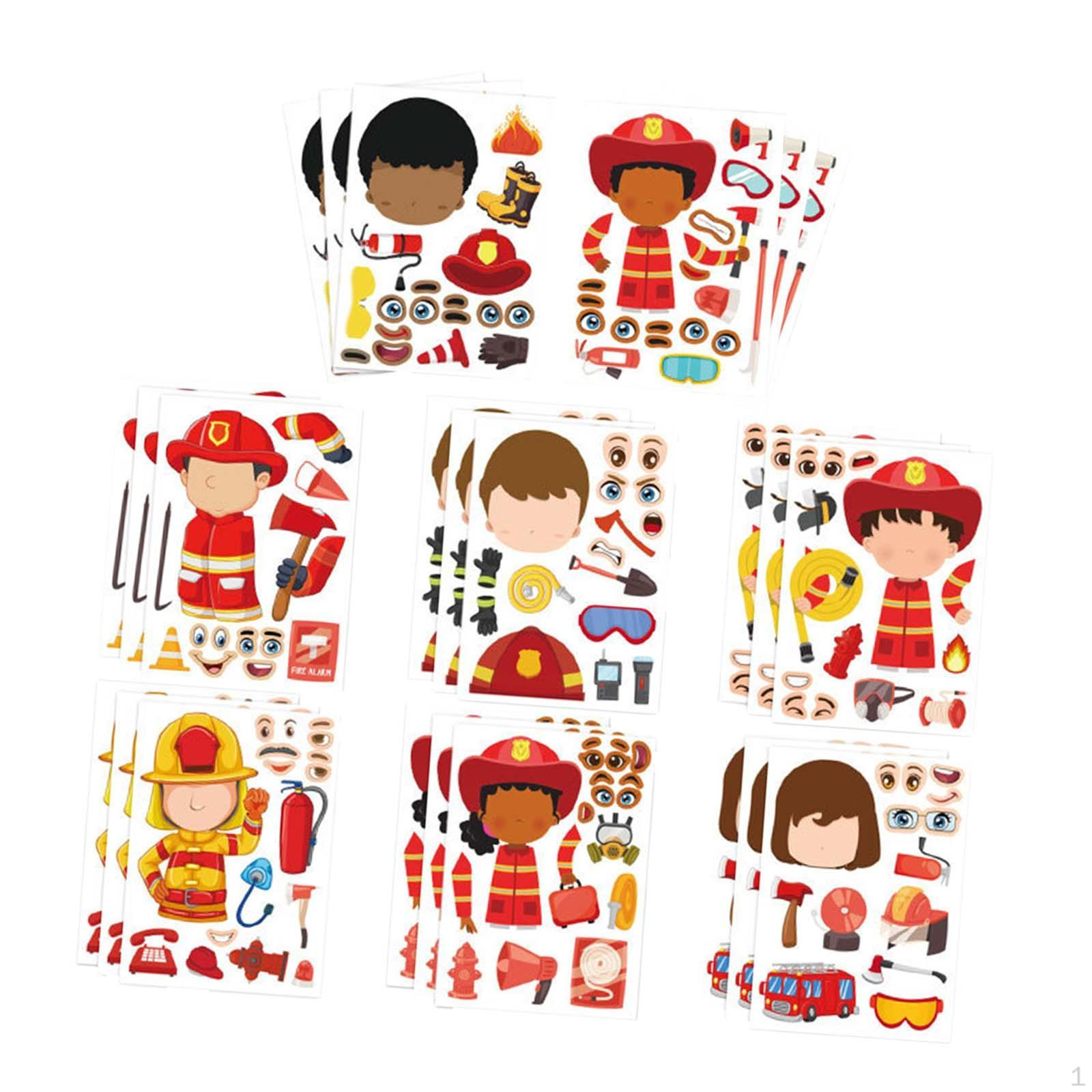 

24 Pieces Firefighter Stickers Make A Face Birthday Gift Fire Education Party Favor Fireman