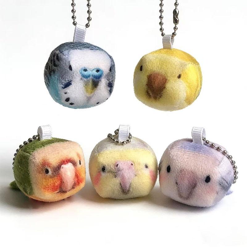 5Pcsset Cute Simulation Parrot Plush Doll Super Mini Square Parrot Key Chain Pendant Soft Stuffed Toy For Girl Bag Pendant Gift