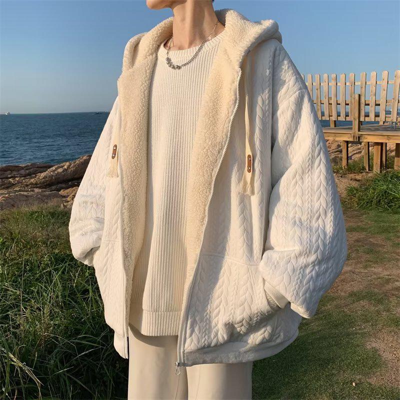 Men's Lamb Wool Winter Jacket: Thickened Cotton Coat with Velvet, Trendy Hong Kong Style, Niche Design