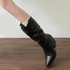 Vintage Pointed Toe Women Western Cowgirl Boots Fashion Slip On Shoes Autumn Winter Thick Heel Ladies Mid Calf Booties