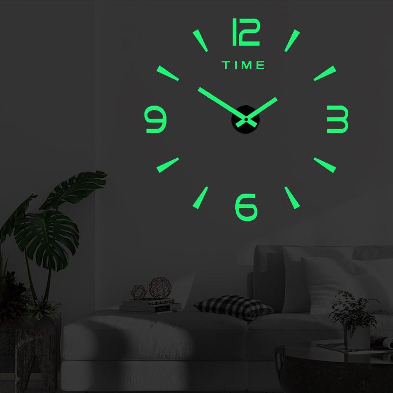 3D Acrylic Wall Clock with Luminous Stickers for Living Room TV Background - Creative Decorative Clock