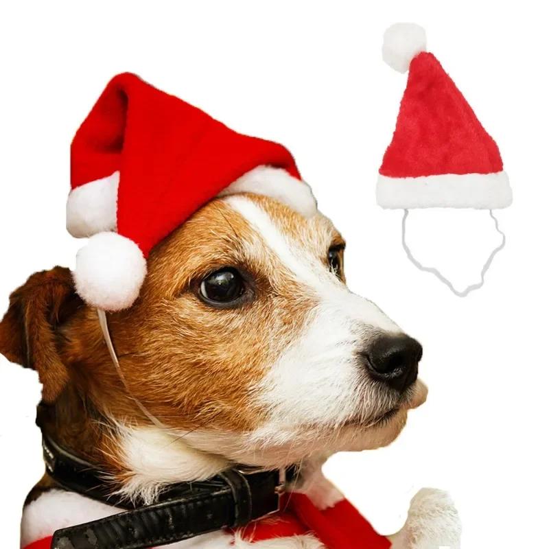 Deluxe Plush Christmas Pet Santa Hat for Dogs Cats Holiday Festive Party Costume Photo Props Decorations