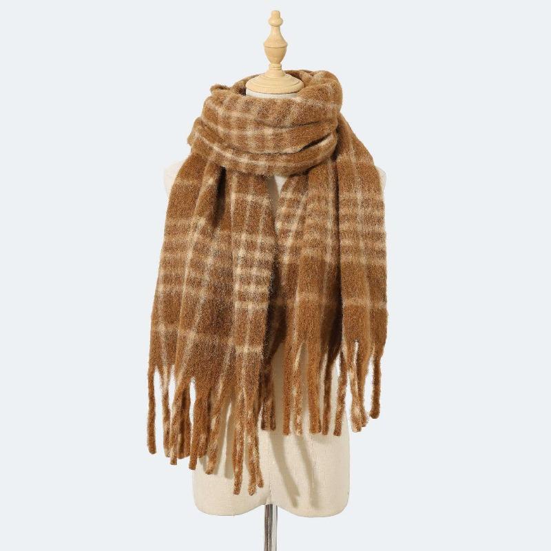 Wool blended high-end scarf Ankola red plaid scarf women's winter atmosphere versatile scarf