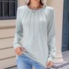 Women's Fashion Casual Solid Color Pleated Comfortable Round Neck Loose Long Sleeve T-shirt Top