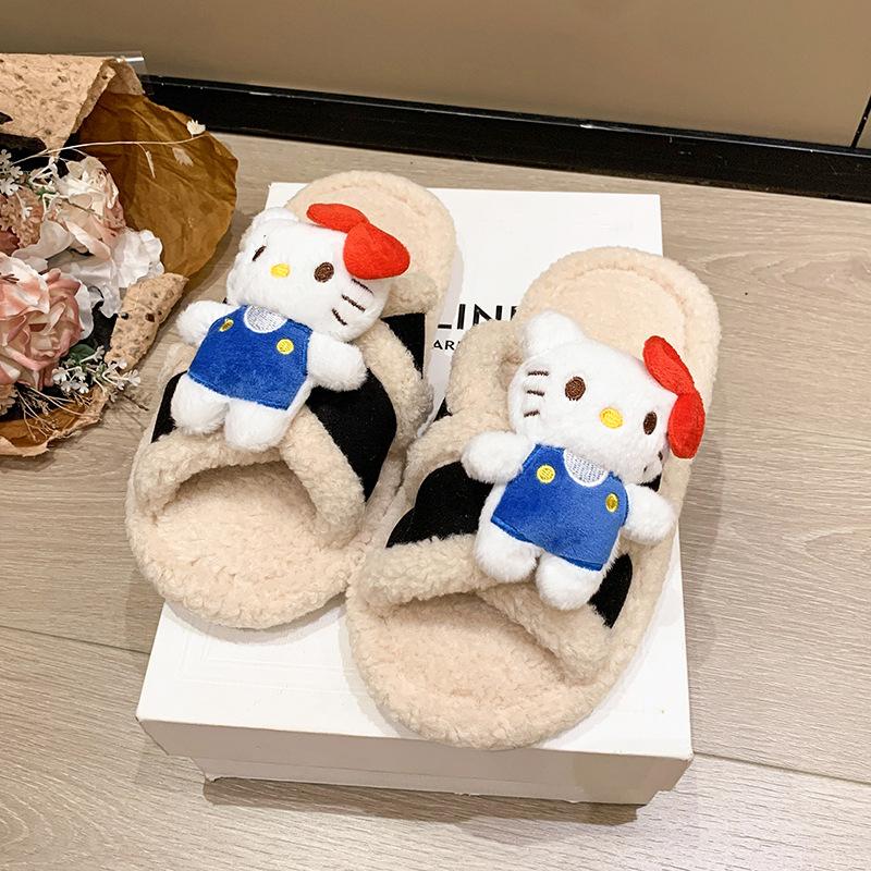 Cute Internet celebrity tide cartoon slippers women 2025 autumn and winter wear holiday non-slip home indoor wool cotton slippers