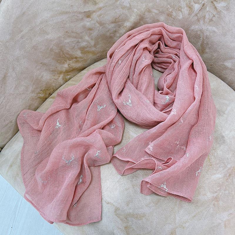 Autumn And Winter Hemp Cotton Bronzing Elk Scarf Widened Long Women'S Shawl Windshield Warm Literary Korean Version Scarf