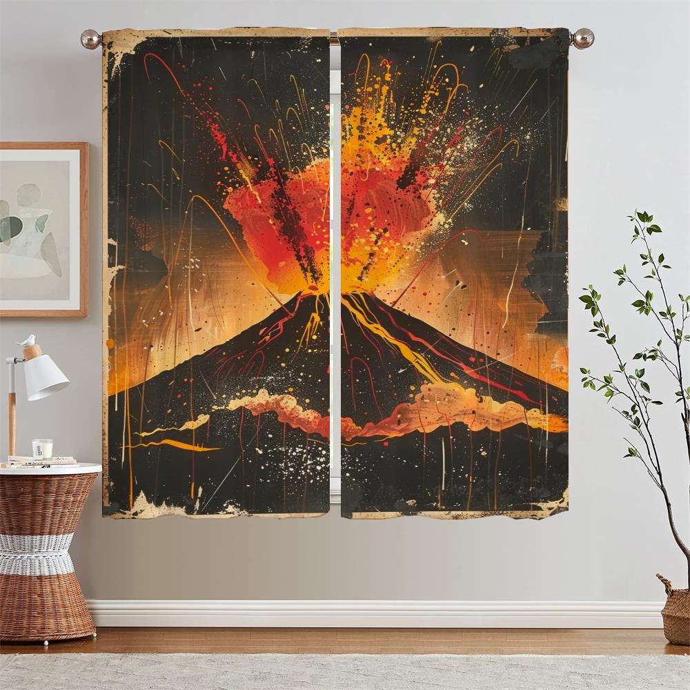 

Извержение вулкана Короткие шторы на окна Шторы для комнат Карнизы для штор Тюль для украшения гостиной Современное украшение дома W50xH70cmx2pcs-CL