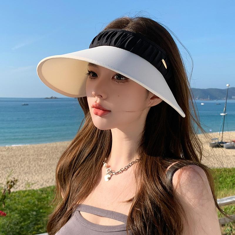 8523 hat women's fashion pleated empty top hat summer outdoor play visor hat big brim sun hat