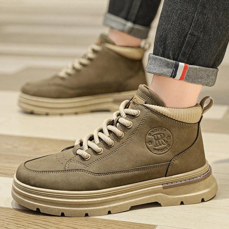 

Осенние новые универсальные высокие рабочие ботинки для мужчин в стиле ретро, теплые модные спортивные и повседневные ботинки в британском стиле 38 хаки