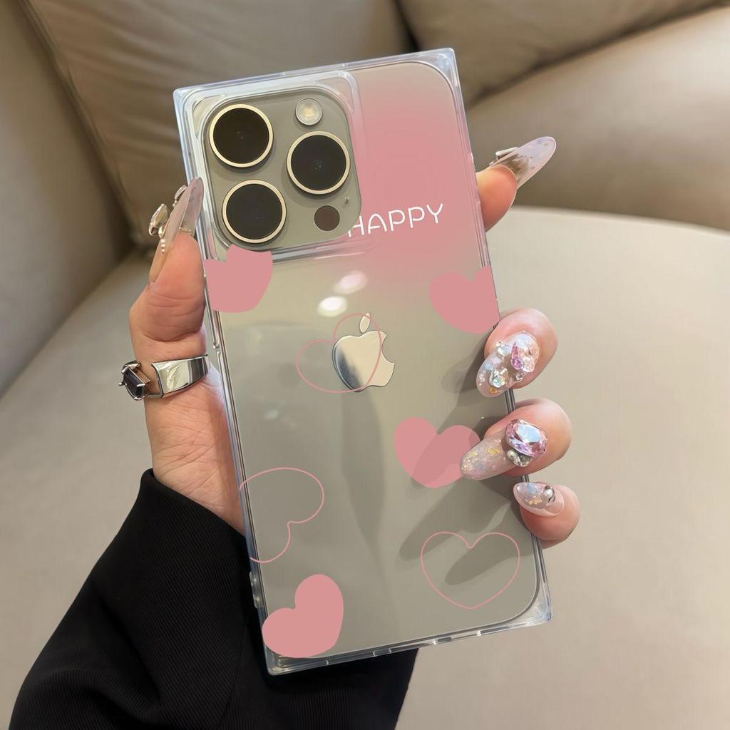 Clear Square Back Tube Case Protection For iPhone 11 15 Plus 14 Pro Max 16 ProMax 12 13 Anti-Oxygen,Pink Heart Pattern Casing