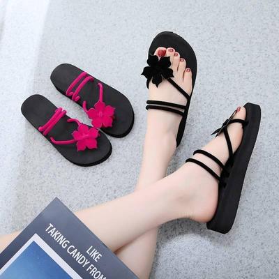 New Flower High Heel Platform Slippers for Women's  Beach Non-Slip Ladies Student Lovely Fashion Wear Cool Flip-Flops